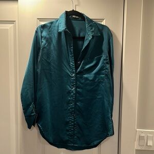 Nasty Gal Teal Button Down Shirt